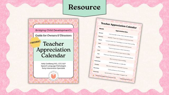 Teacher appreciation calendar for child care directors freebie