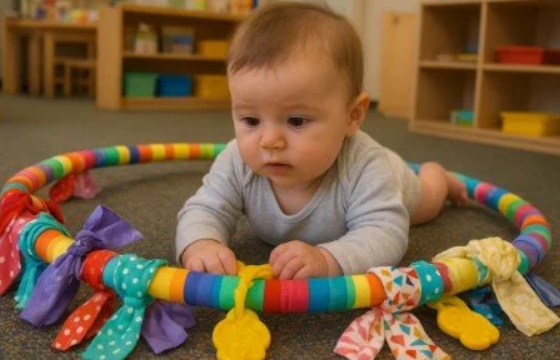 baby playing with sensory toy