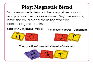 Magna-Tile blending phonemic awareness activity for preschool