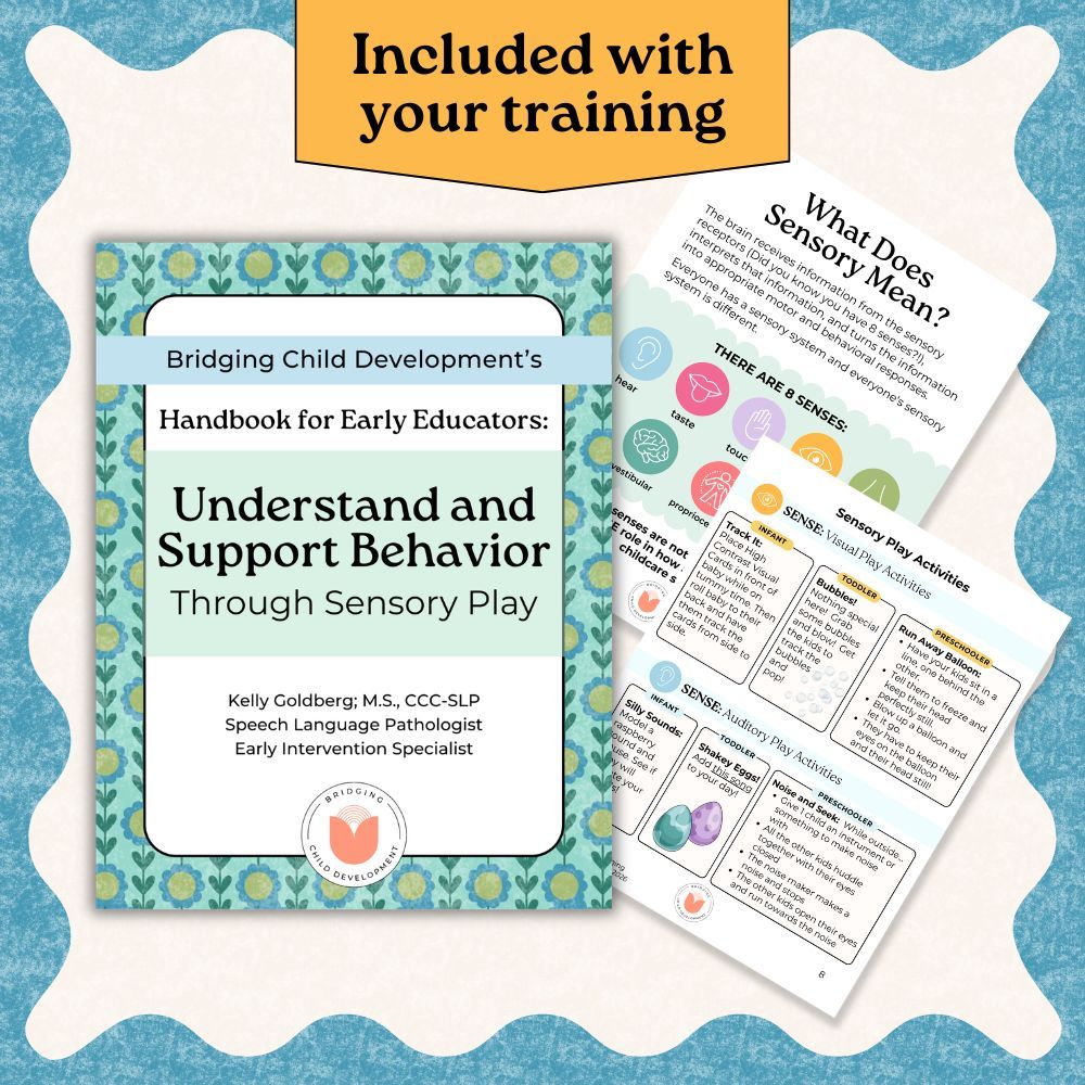 Understand and Support Behavior Through Sensory Play training handbook displayed on a tablet