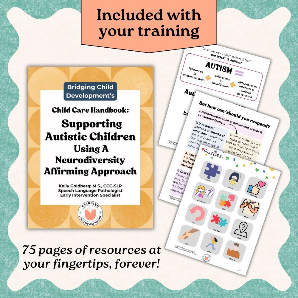 Supporting Children With Autism Using a Neurodiversity Affirming Approach training handbook displayed on a tablet