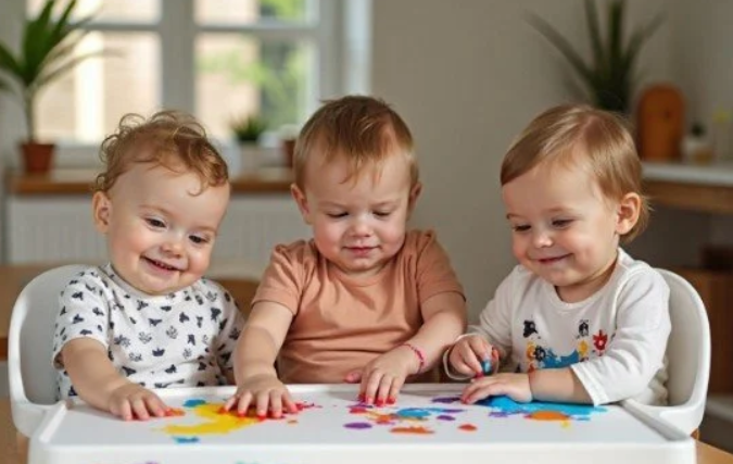 3 babies playing with edible finger paints