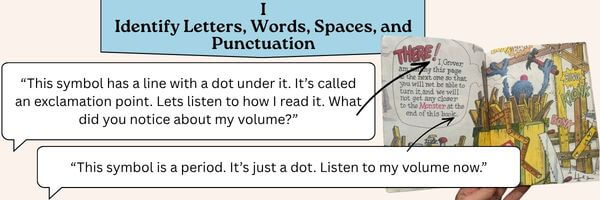 example of identify letters words spaces and punctuation meaning with book