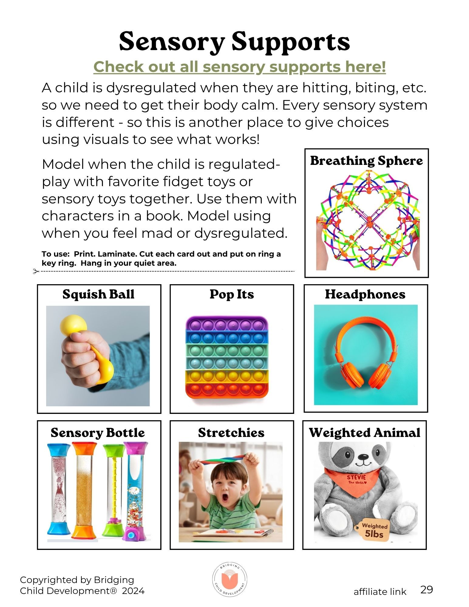 Calm down corner tool choice visual from the Goodbye Getting Even positive behavior handbook