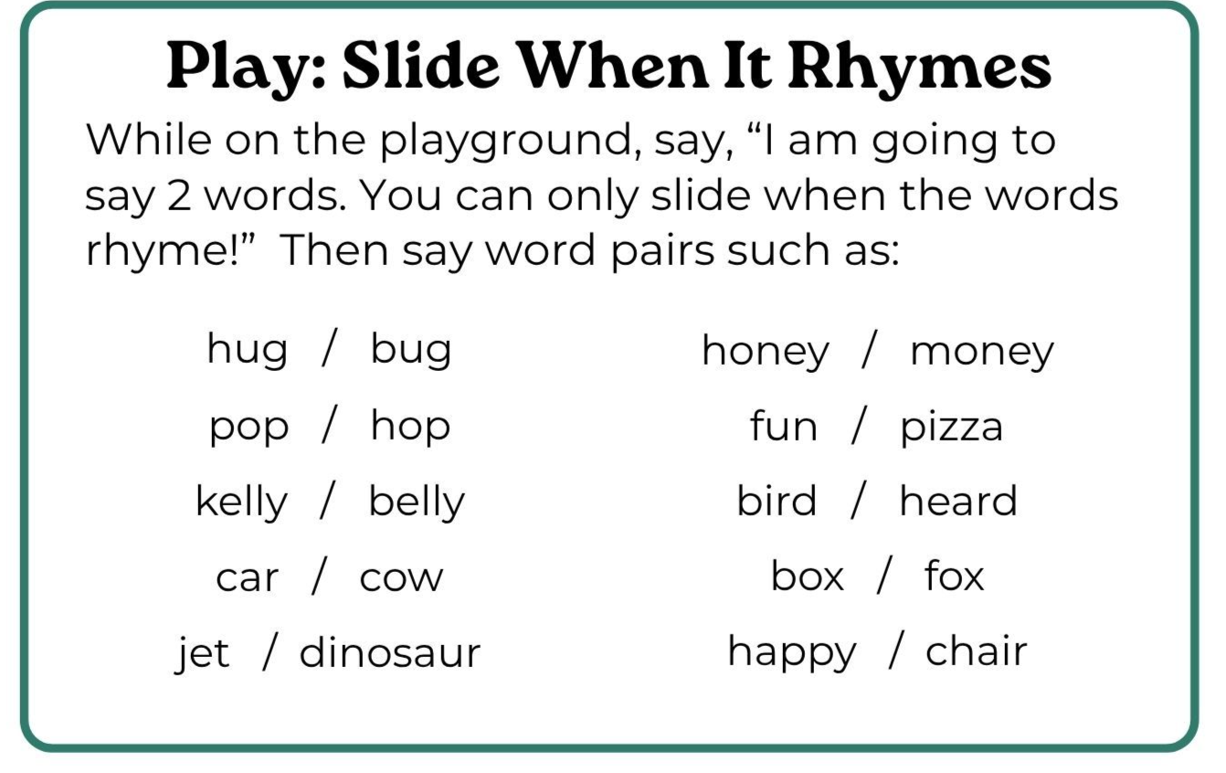 slide when it rhymes, one of our favorite rhyming games for preschool