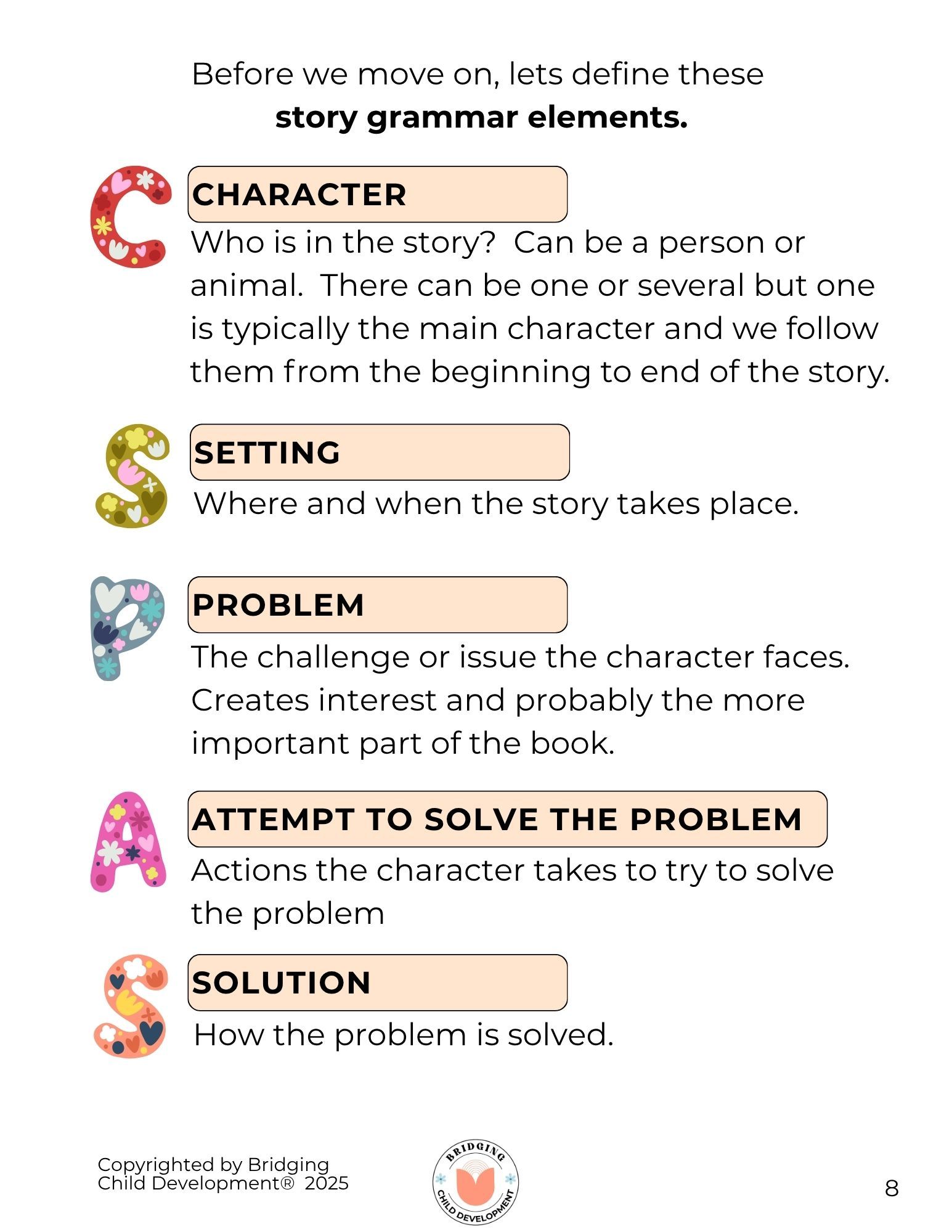 story grammar elements visual