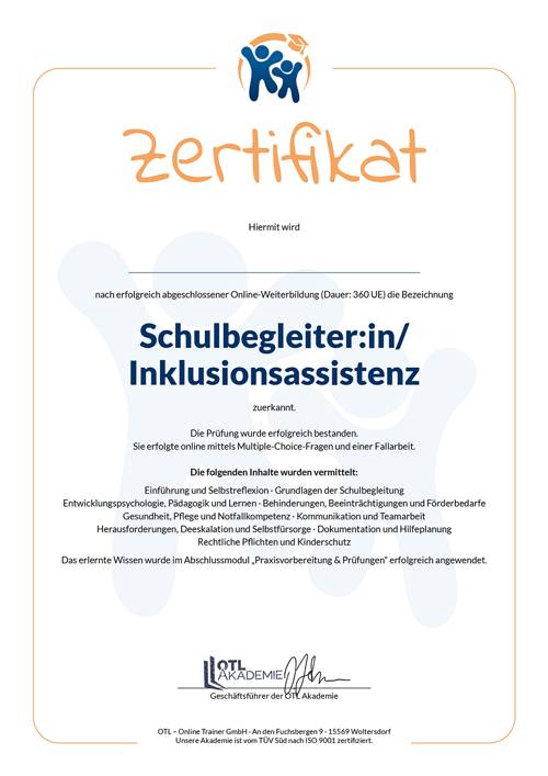 Schulbegleiter Zertifikat