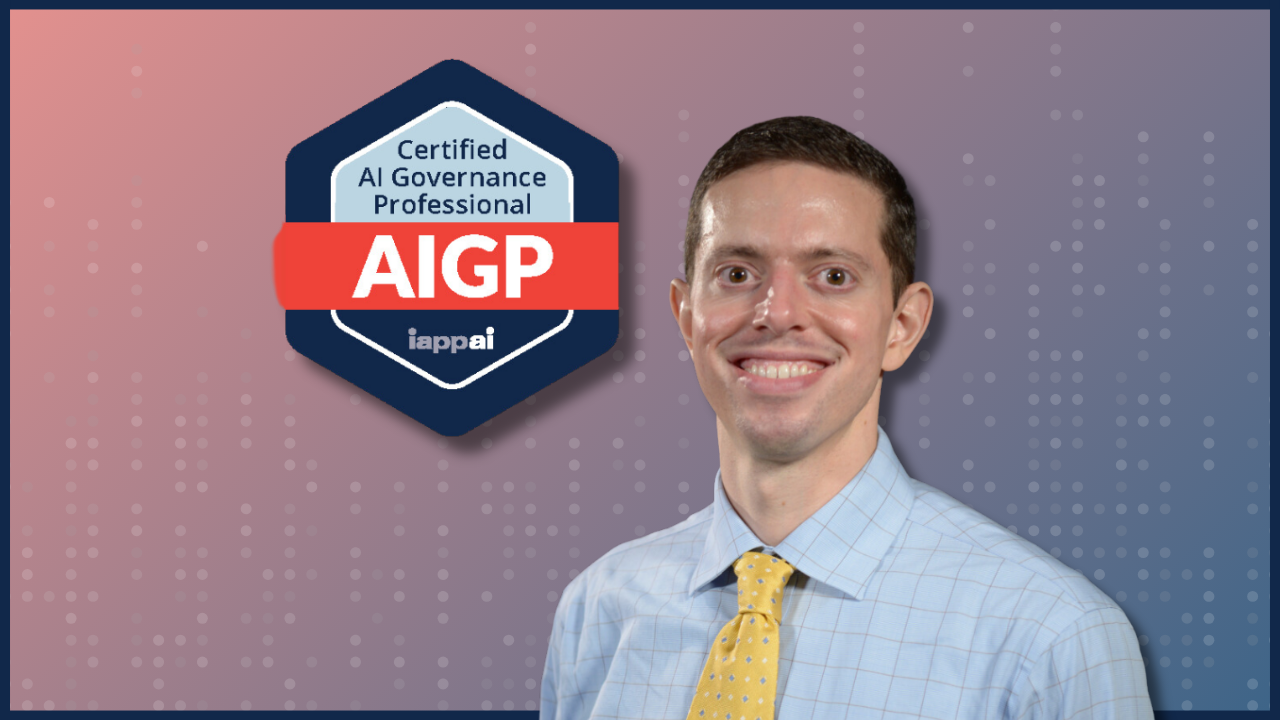 Dr. David next to a Certified AI Governance Professional badge