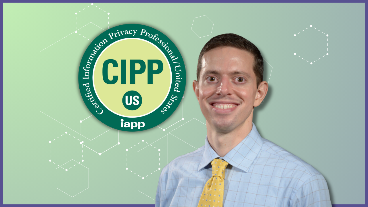 Dr. David next to a Certified Information Privacy Professional/United States badge