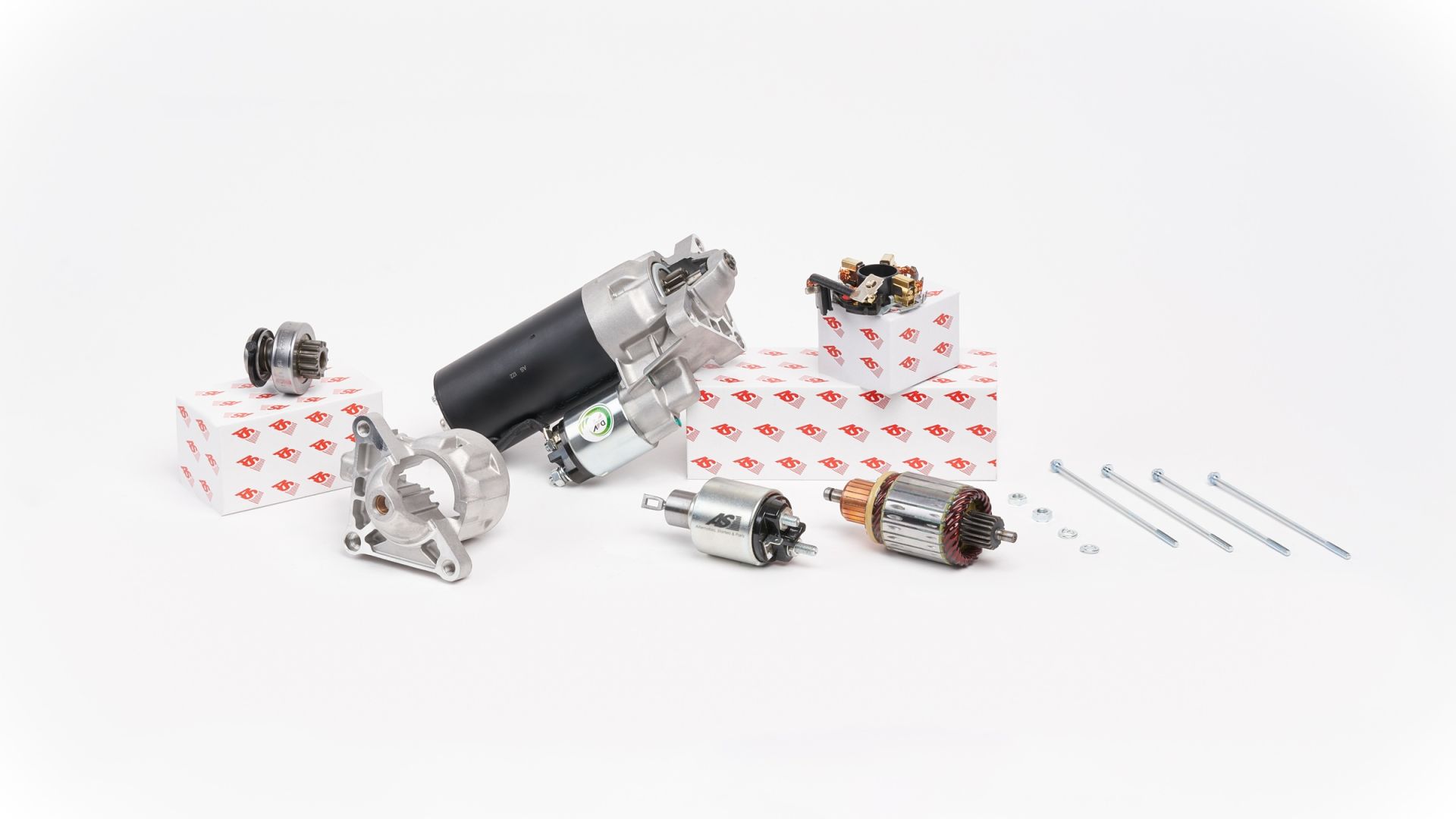 Motor de arranque AS-PL con piezas y embalajes