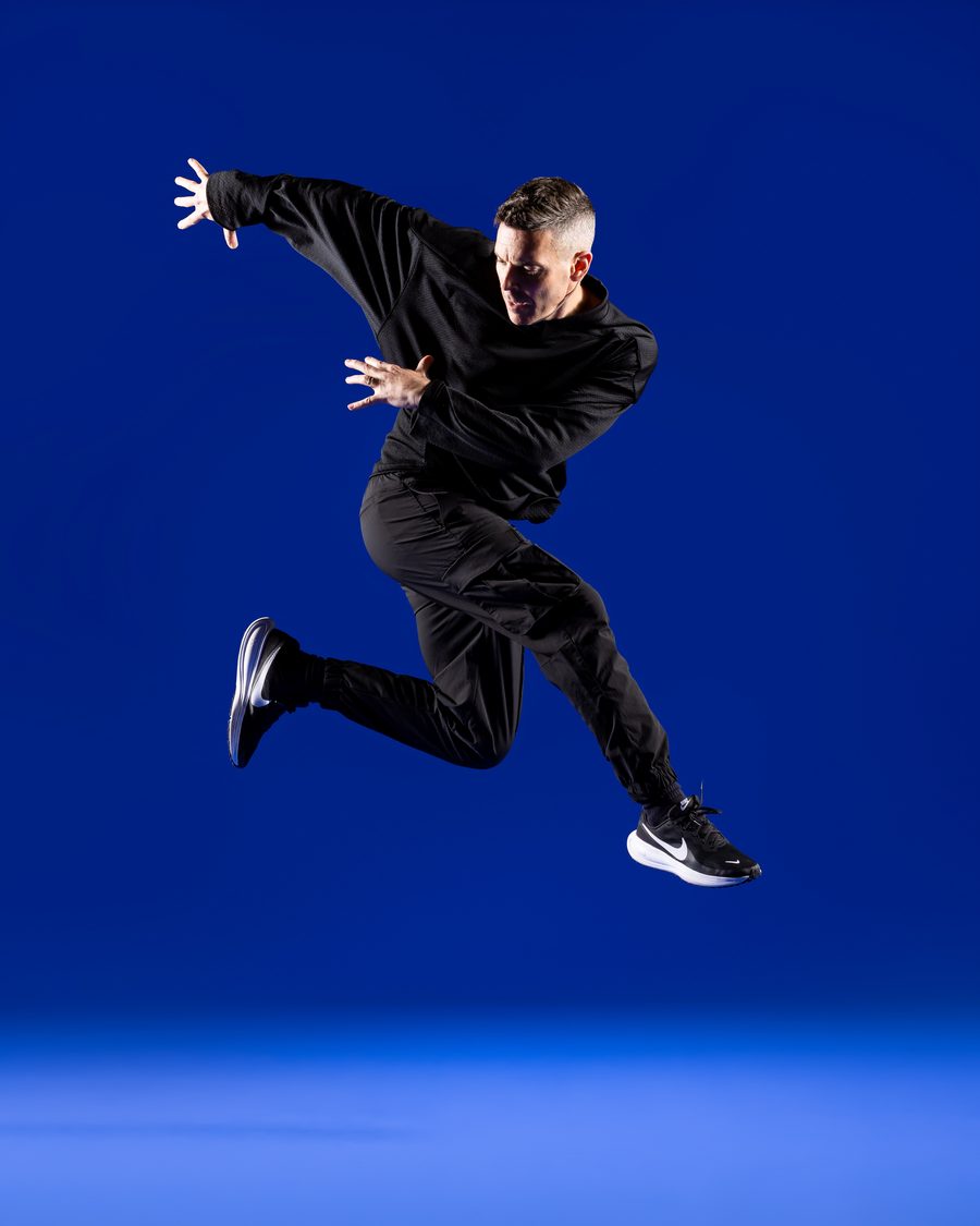 Geo Hubela mid-move