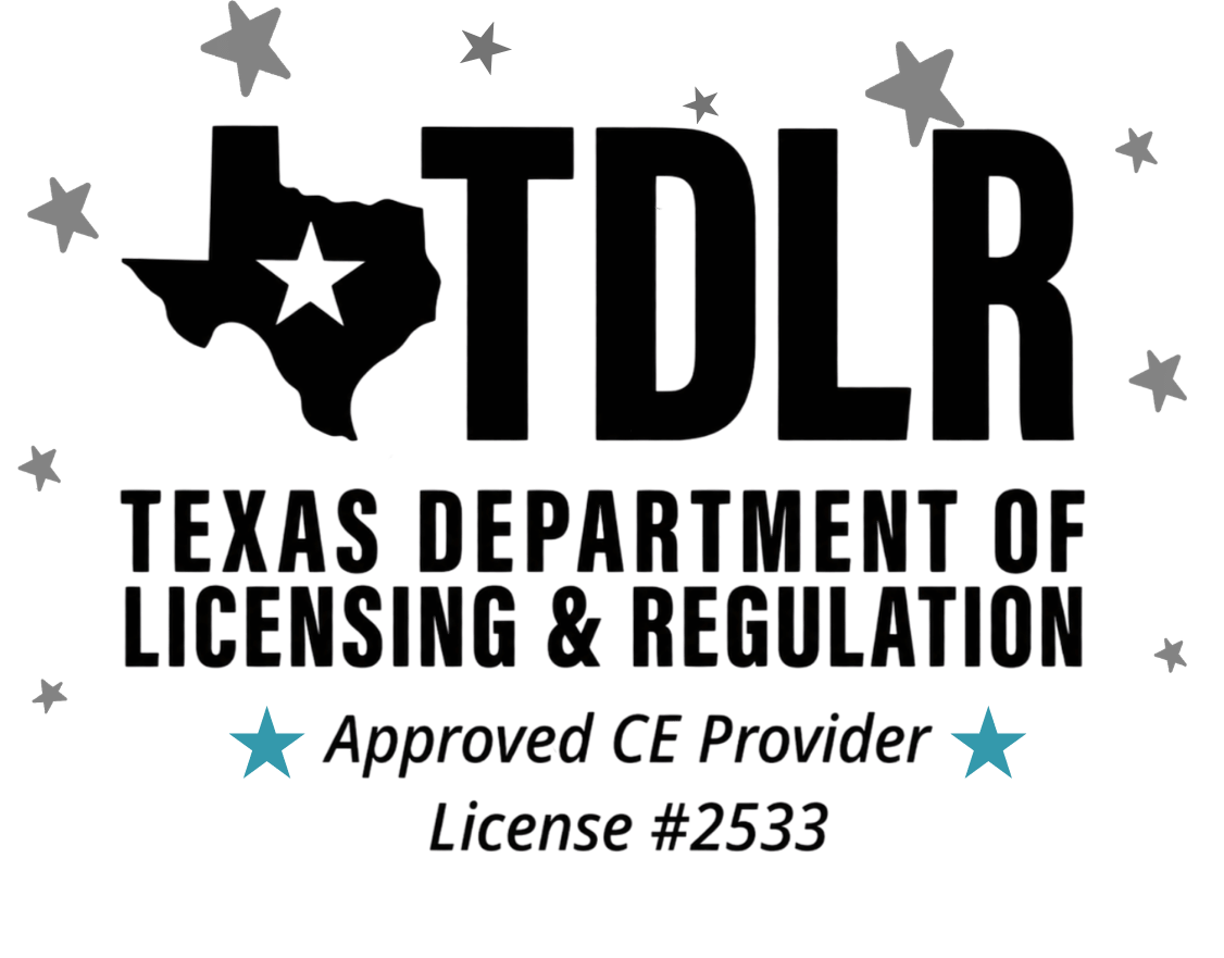 TDLR Approved Continuing Education Provider License 2533 for Texas cosmetology and barber continuing education.