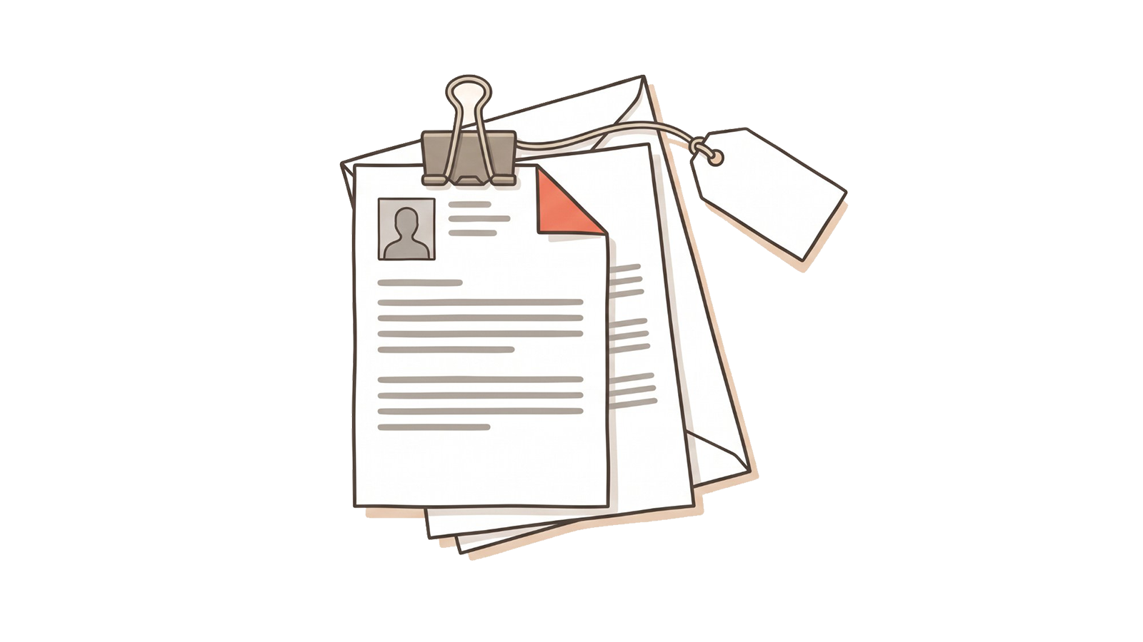 A job application, clipped together with its cover letter and a price tag.
