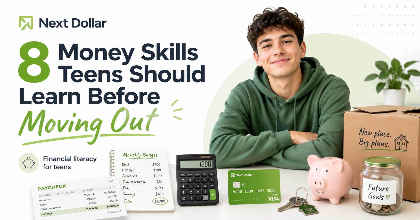 Teen learning essential money skills before moving out