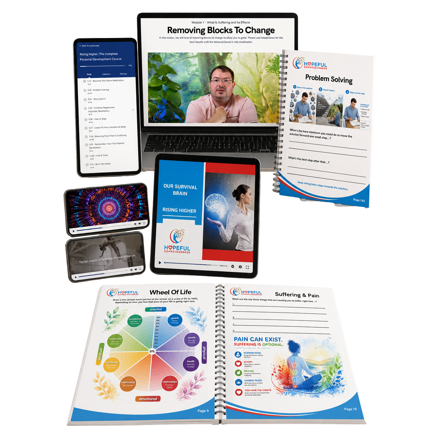 Rising Higher course and workbook shown across multiple devices