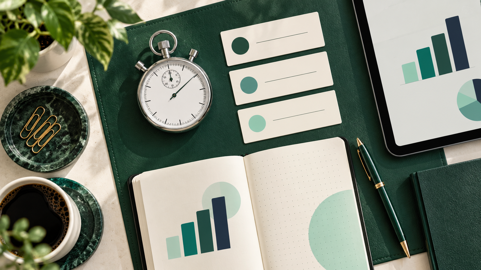 Stopwatch and charts for measuring workflow productivity