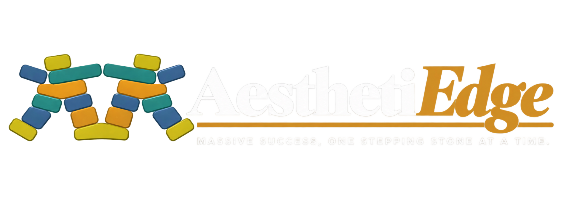 Horizontal AesthetiEdge Logo with Half White Text Transparent Bkrd