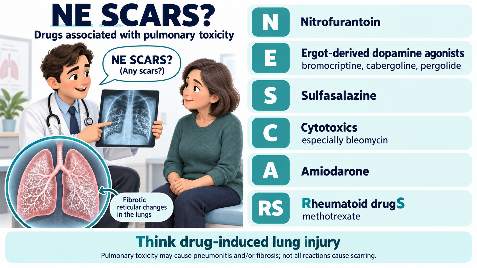 MSRA Mastery Pharmacology: NE SCARS pulmonary-toxicity mnemonic; Cameo-free course preview