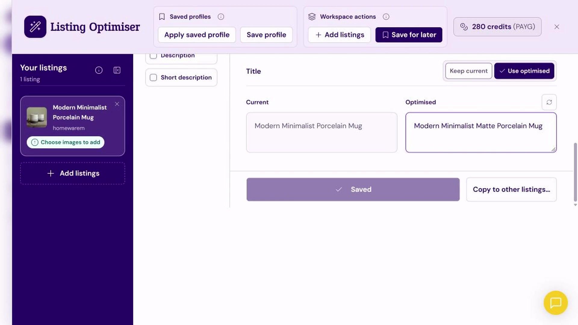 Sprintr: Current and proposed listing title