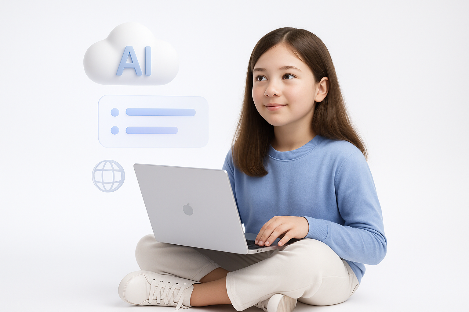 Niña usando IA para crear videos y contenido digital