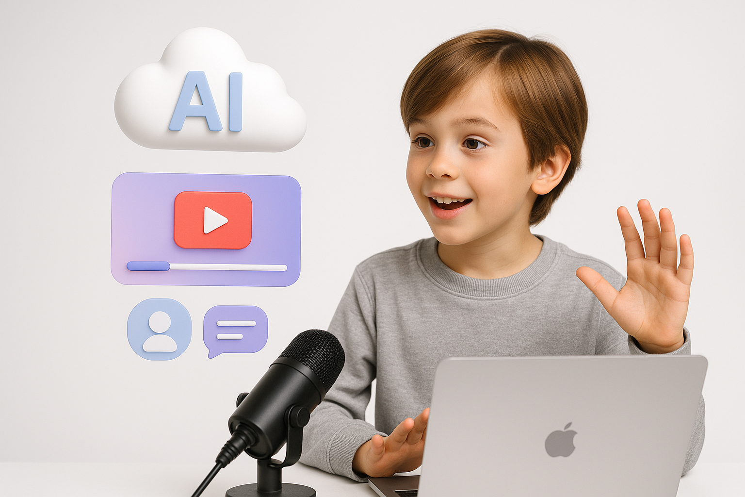 Joven creando su canal de YouTuber virtual con IA