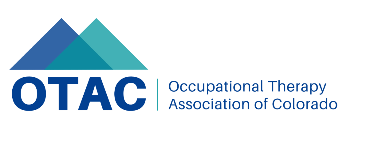 Logo for Occupational Therapy Association blue and green triangles, below blue letters OTAC