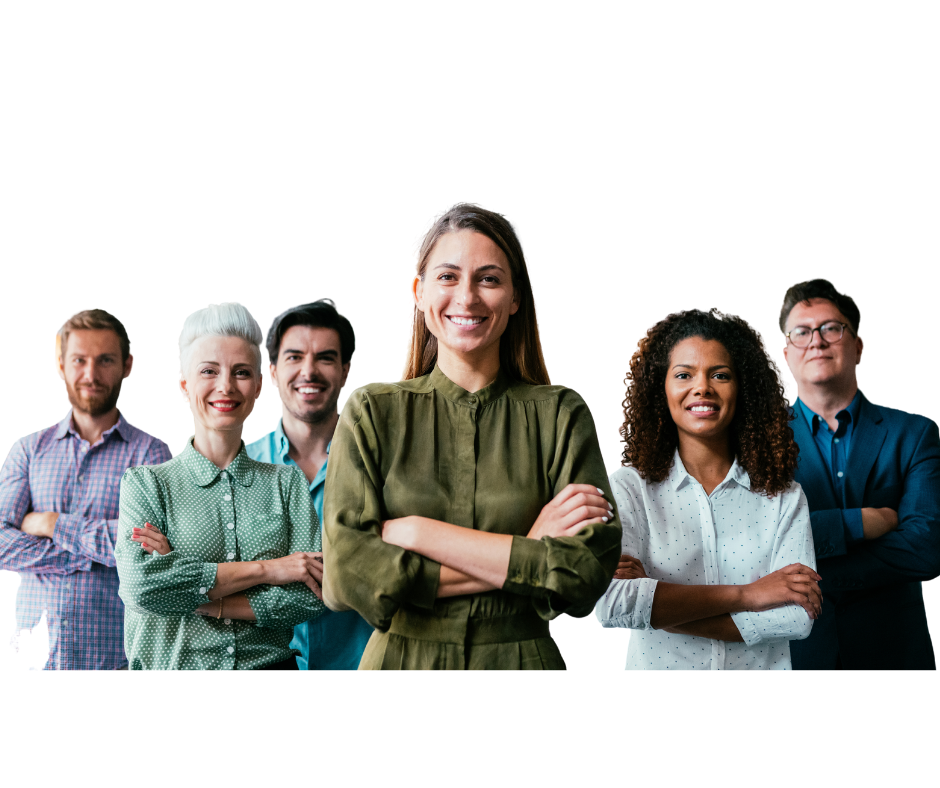 photo of diverse women and men with arms crossed and smiling