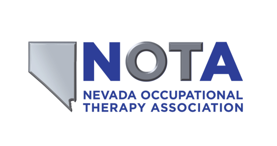 graphic logo:  white background dark blue  large letter N, graphic blue and green crescent, dark blue letter T, A.  Beside it smaller blue letters spell the  words Nebraska Occupational Therapy Association