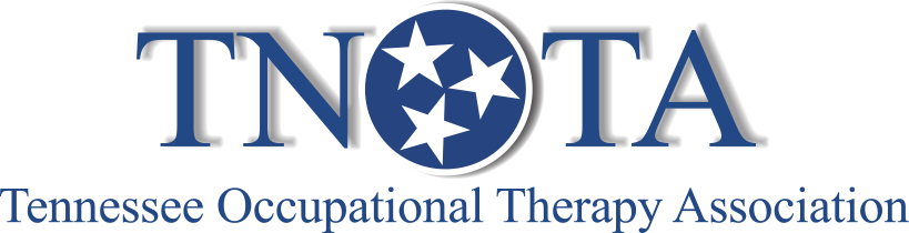  Logo for Tennessee Occupational Therapy Association with blue letters and graphic spell TNOTA 