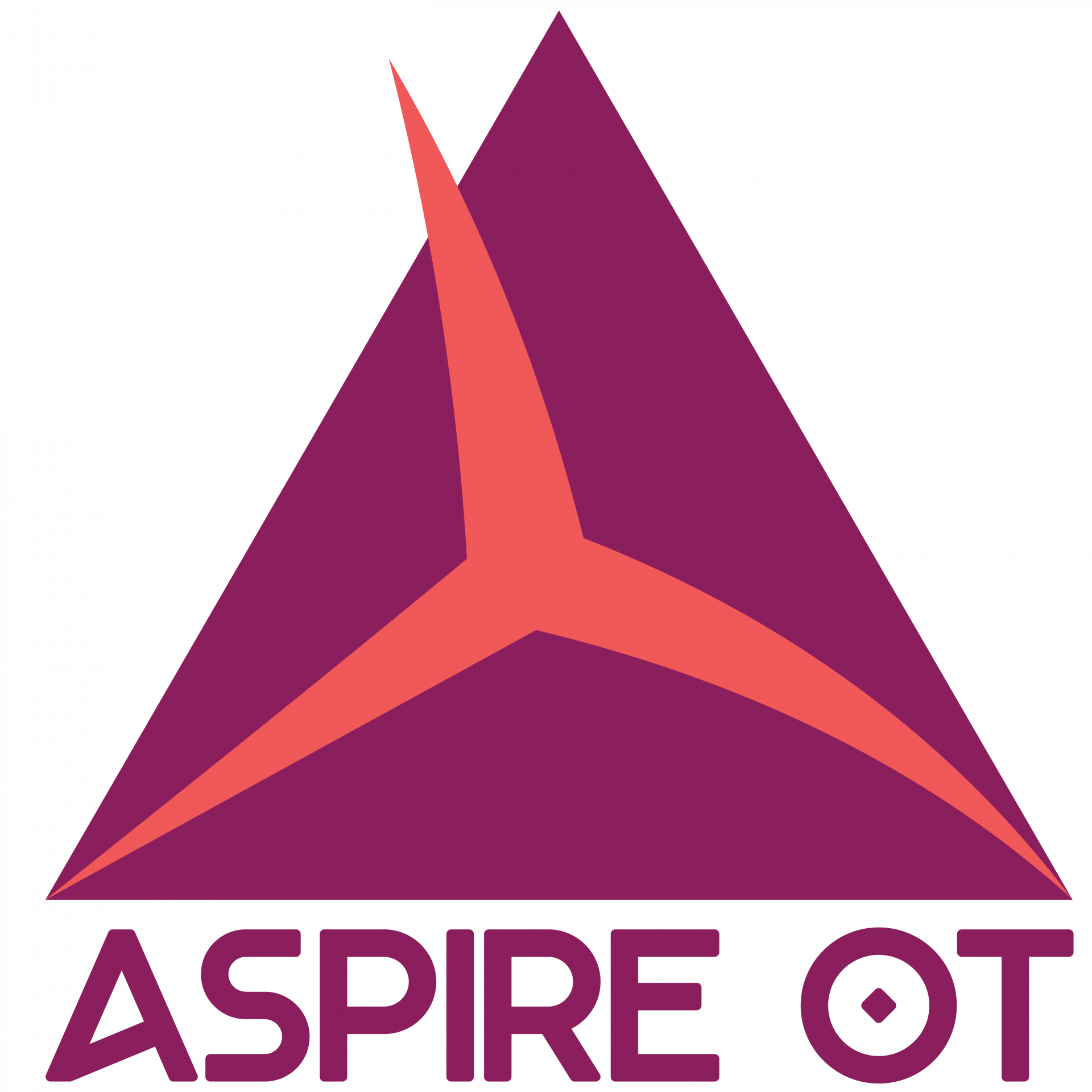 Logo for Aspire OT, purple triangle with orange 3 point star and words “Aspire OT”
