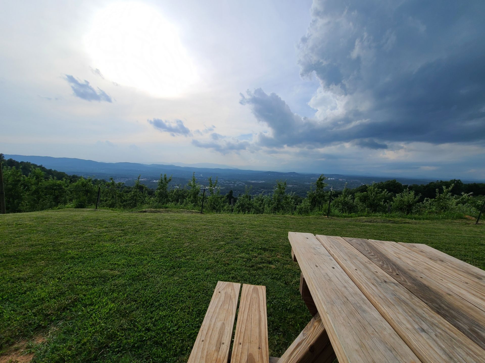 Image of a picnic table with a view of the mountains