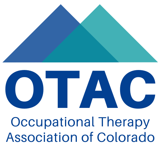 logo of the occupational therapy association of colorado with two overlapping mountains and the letters OTAC beneath