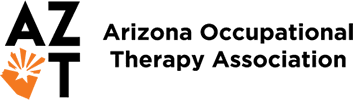 ogo for Arizona Occupational Therapy Association with Black letters and graphic spelling AZOT