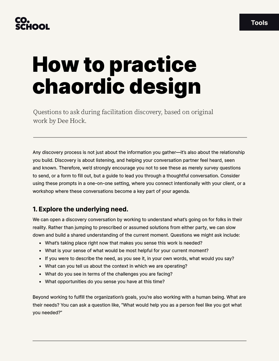 Image of the how to practice chaordic design tool