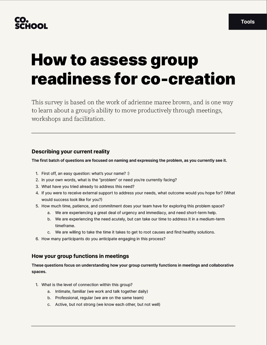 Image of the how to assess group readiness for co-creation tool