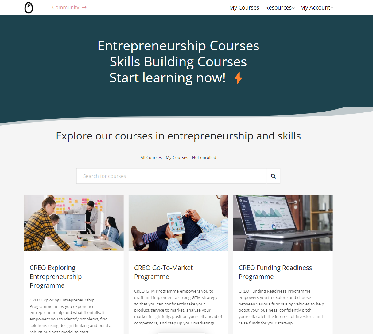 Entrepreneurship Courses and Skills Building: Learn with Creo!