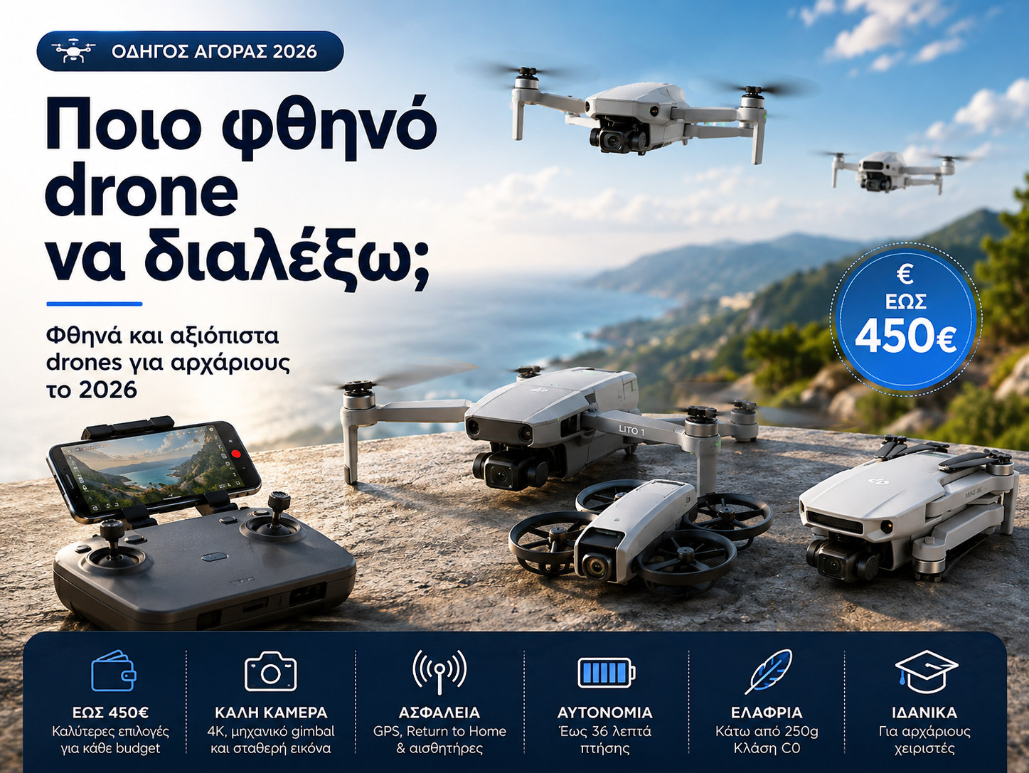 Drone πάνω από τον χάρτη της Ελλάδας με ψηφιακές γεωγραφικές ζώνες
