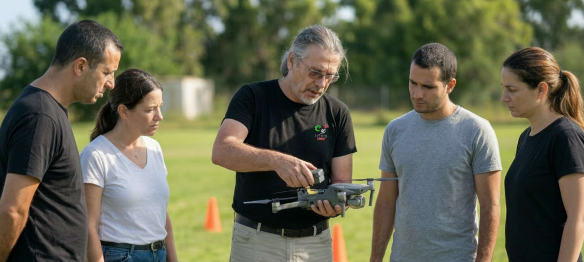 Χειριστής κρατά drone σε εξωτερικό χώρο για μάθημα A1 A3 BASIC