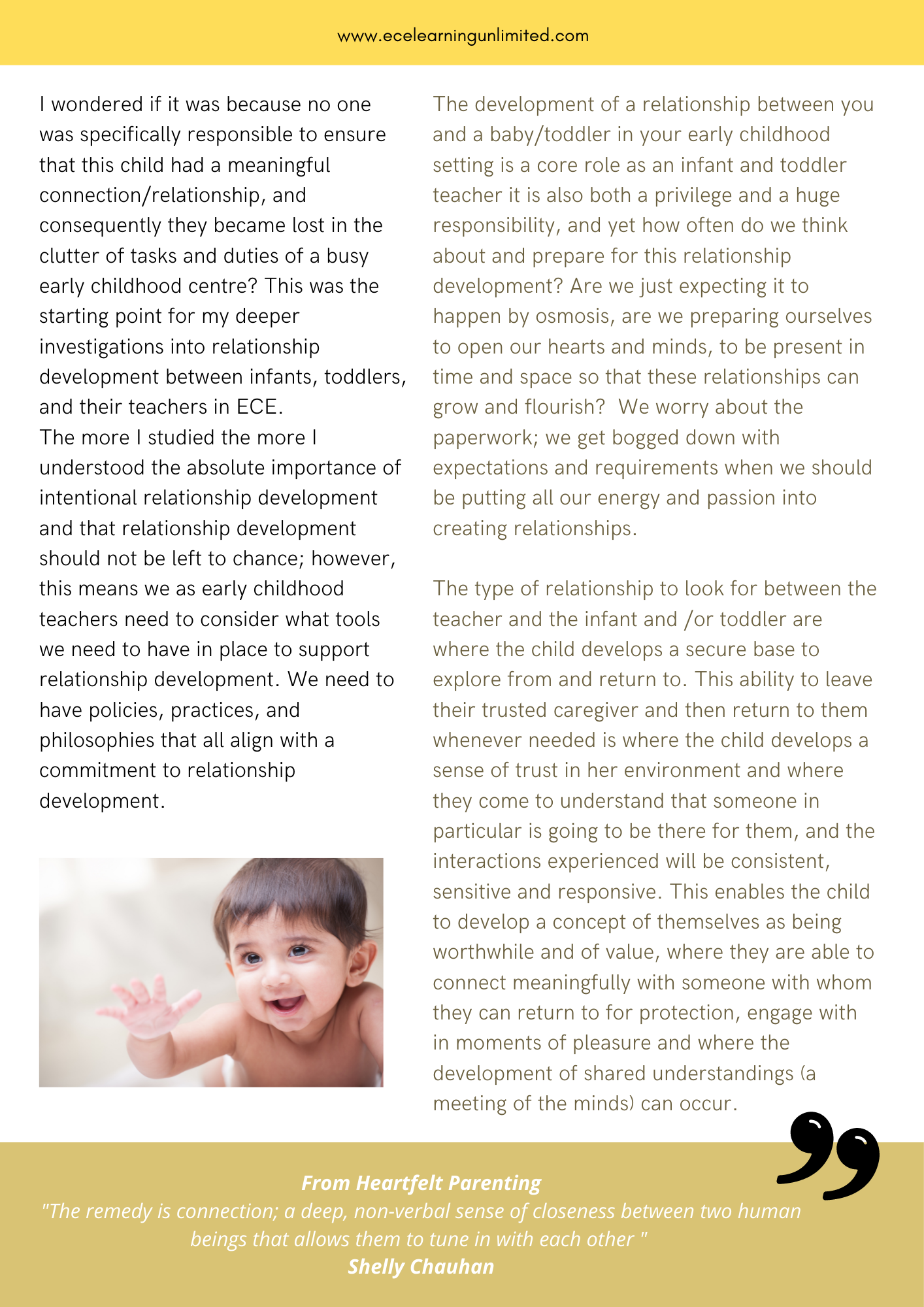 Infant and Toddler Educare: Four strategies for supporting relationships