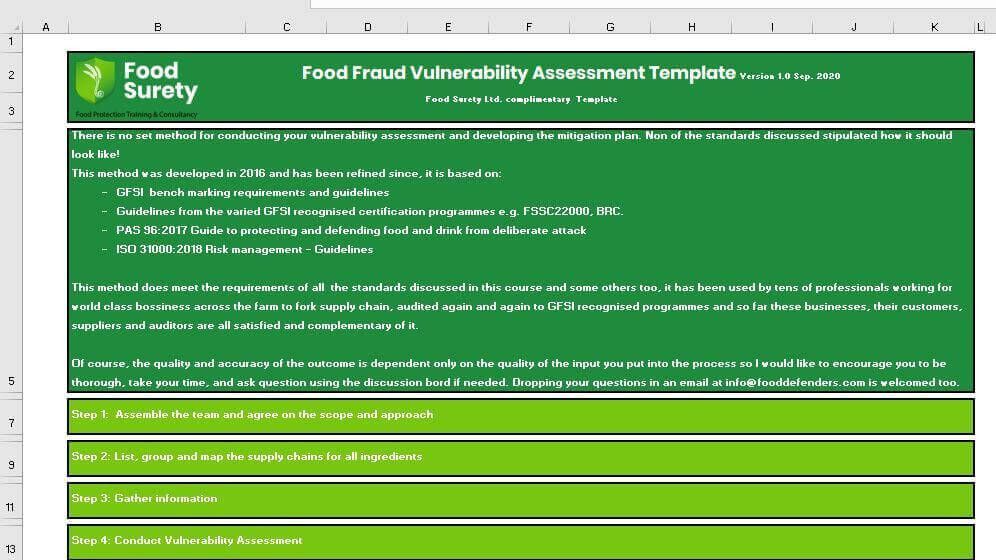 VACCP Excel Template food authenticity and fraud prevention Excel 