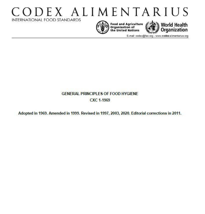 Codex Alimentarius general principles of food Hygiene 2020