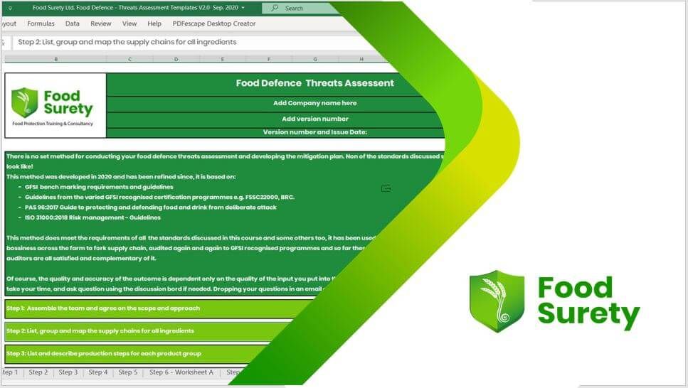 TACCP Excel Template food defense food surety