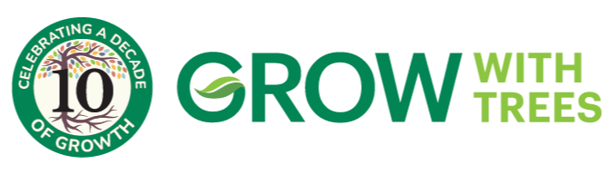 Grow With Trees official logo celebrating 10 years of growth and innovation in utility vegetation management and environmental stewardship.