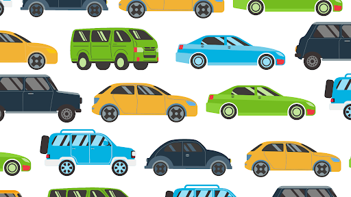 illustration of multiple rows of different kind of vehicles