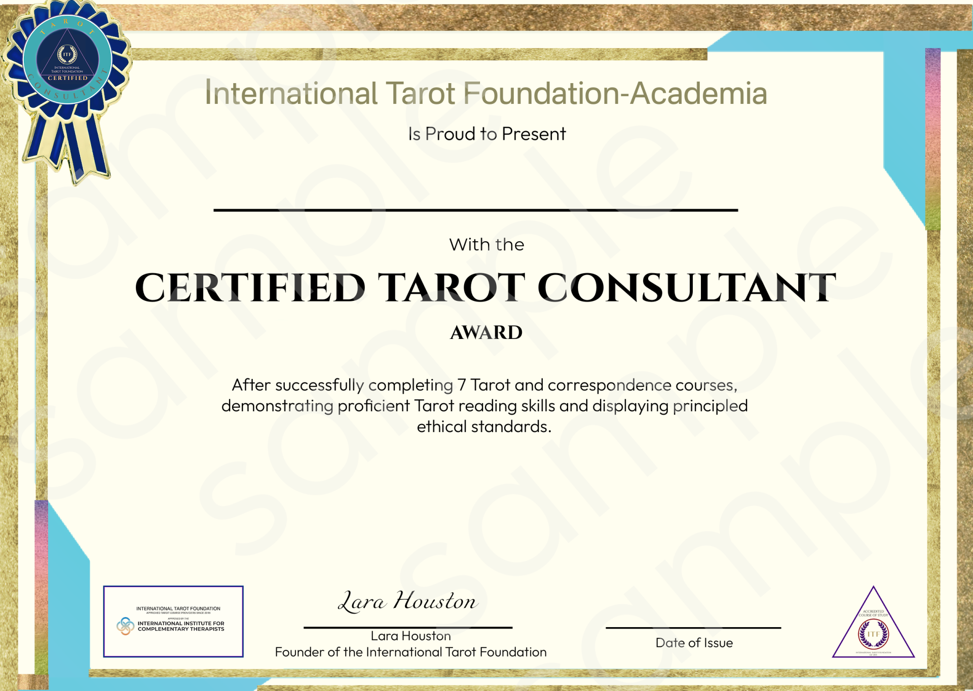 Sample of the Certified Tarot Readers Certificate