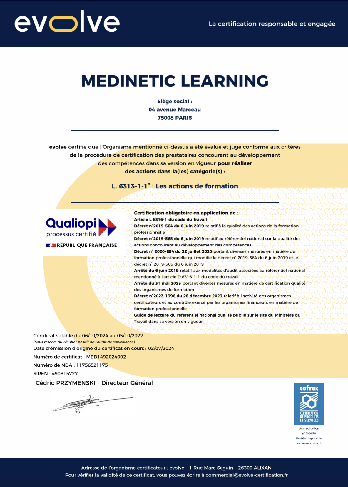 Fiche Qualiopi Medinetic Learning