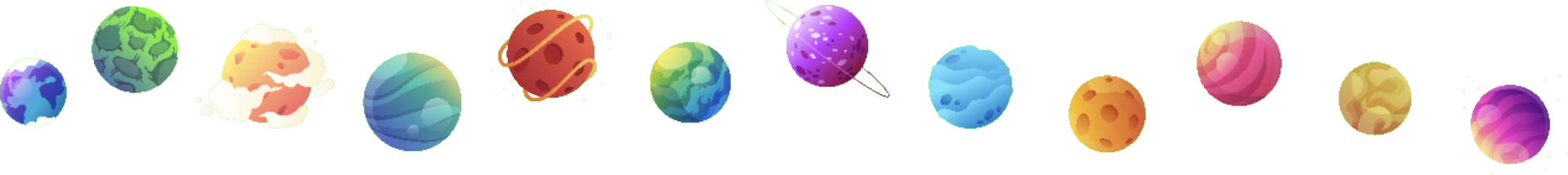 12 animated planets in a line