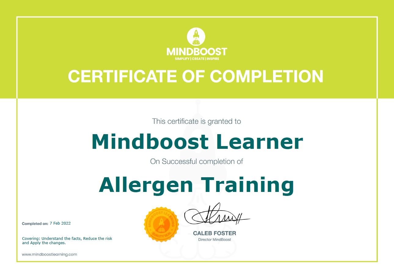 Allergen Training Certificate