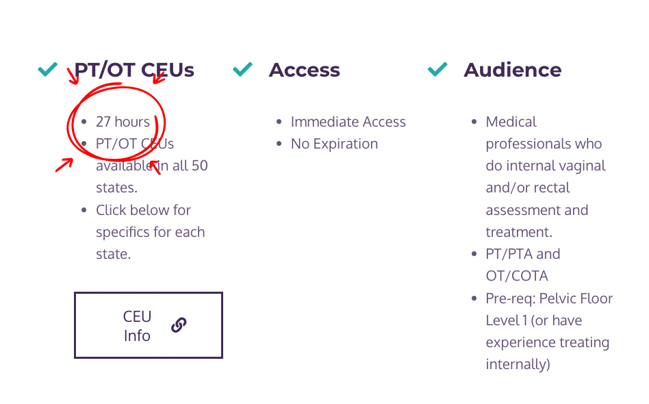 Screen shot of the place on each course page where the hours are listed with a red circle around the hours