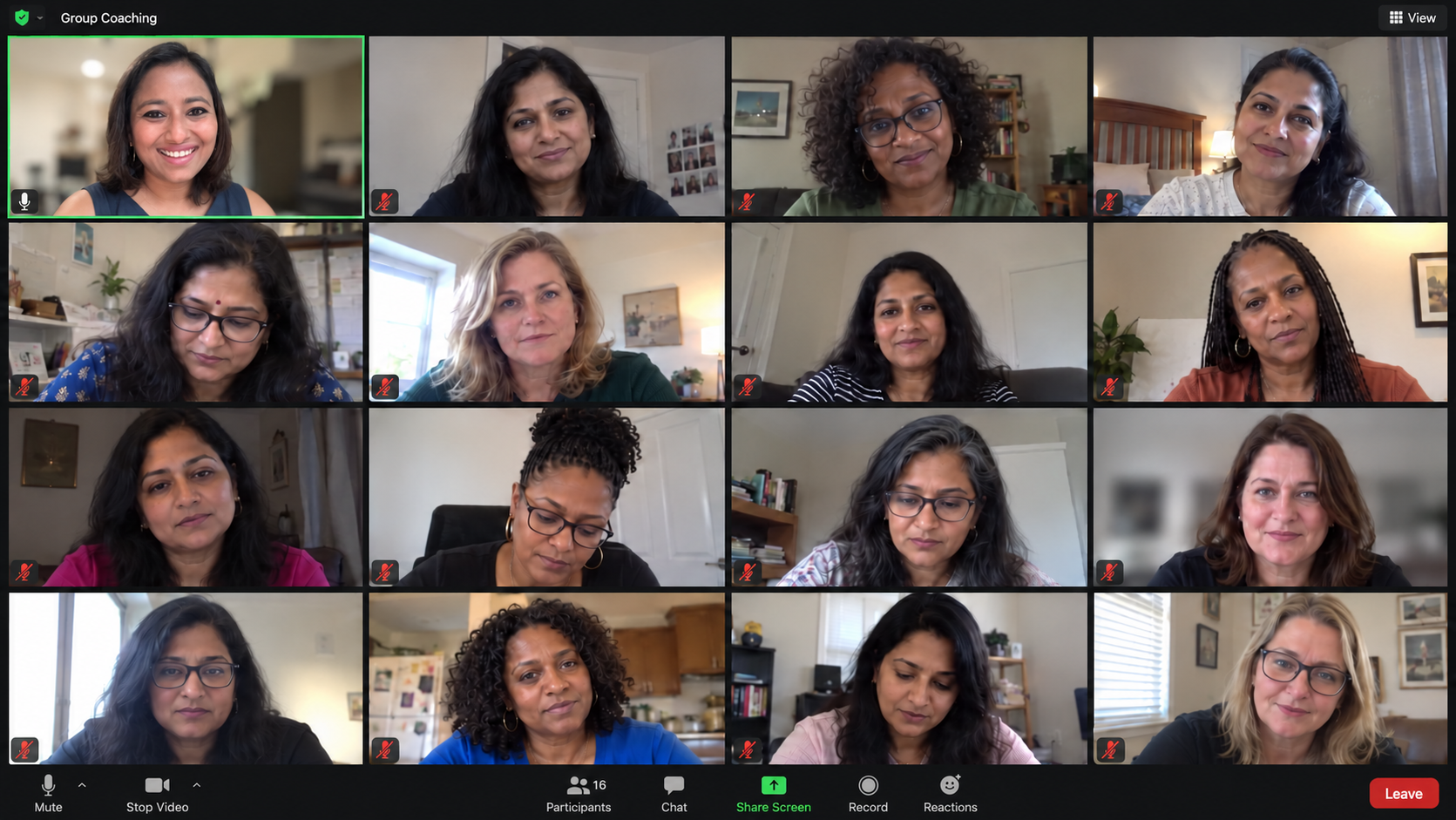 Illustrative online group coaching session led by Richa Bansal with women participants.